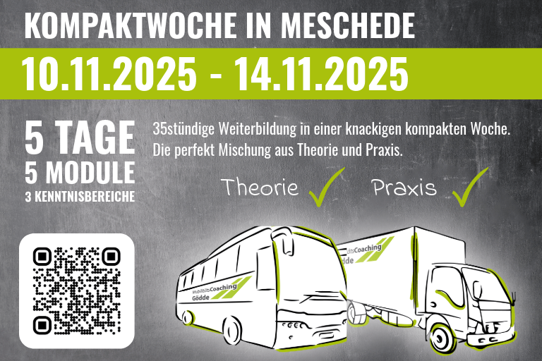 Kompaktwoche, 5 Tage, 5 Module 10.11.2025 - 14.11.2025 35stündige Weiterbildung für Lkw und Bus