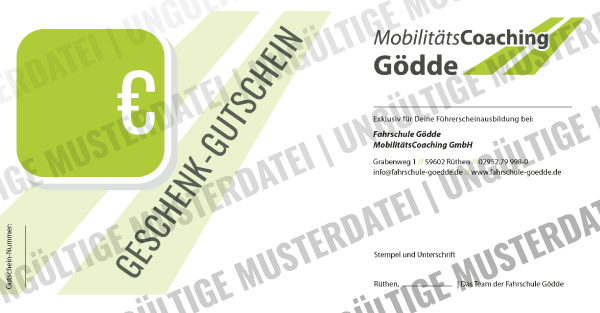 Gutscheine für Fahrstunden oder Fahrausbildung